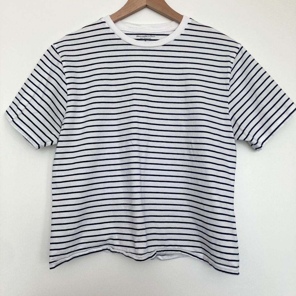 Abercrombie & Fitch Essential Premium Polished Relaxed Tee White Navy Stripe